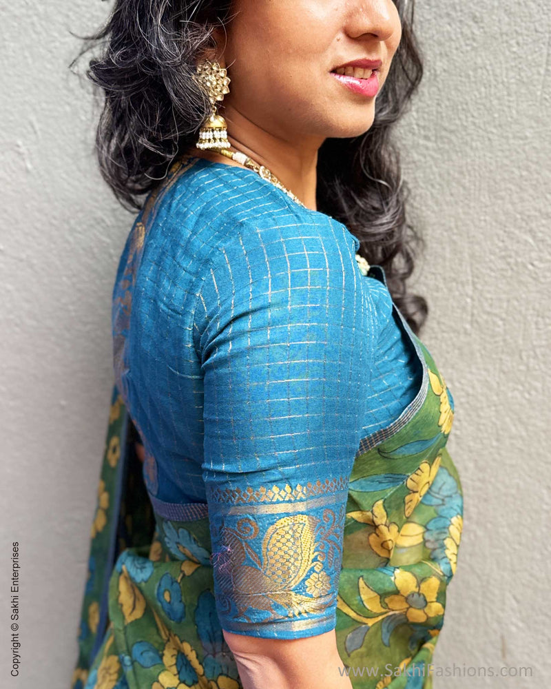 EE-Y08345 Kalamkari Blue Organza sari
