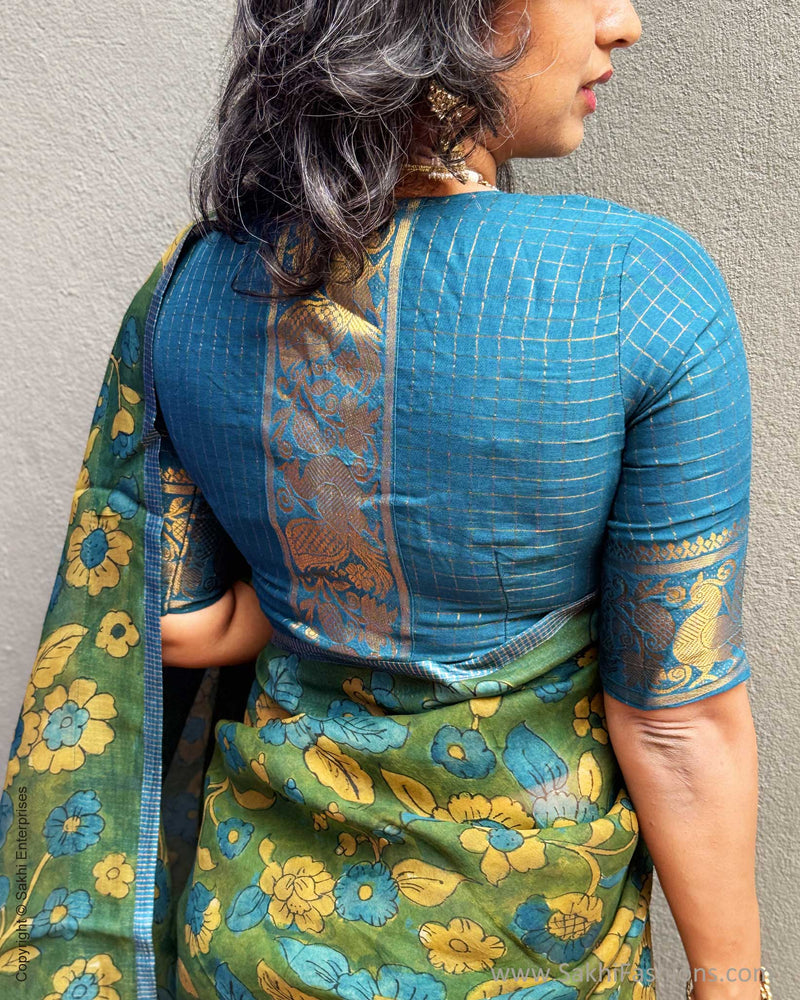 EE-Y08345 Kalamkari Blue Organza sari