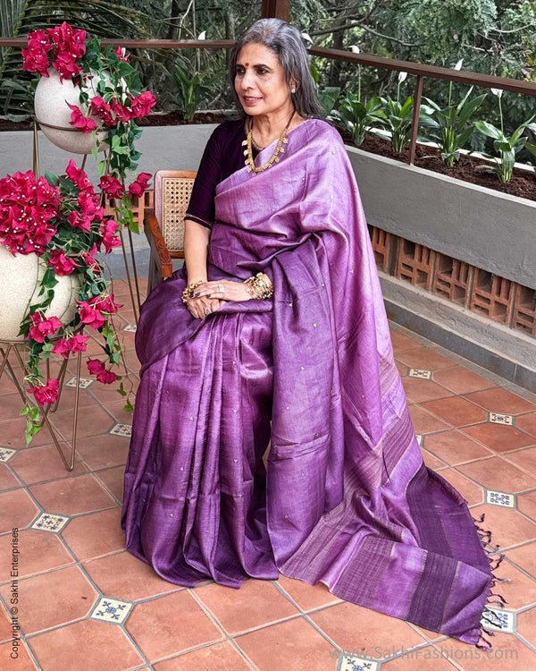 EE-X15829 Purple Tussar Batik Saree