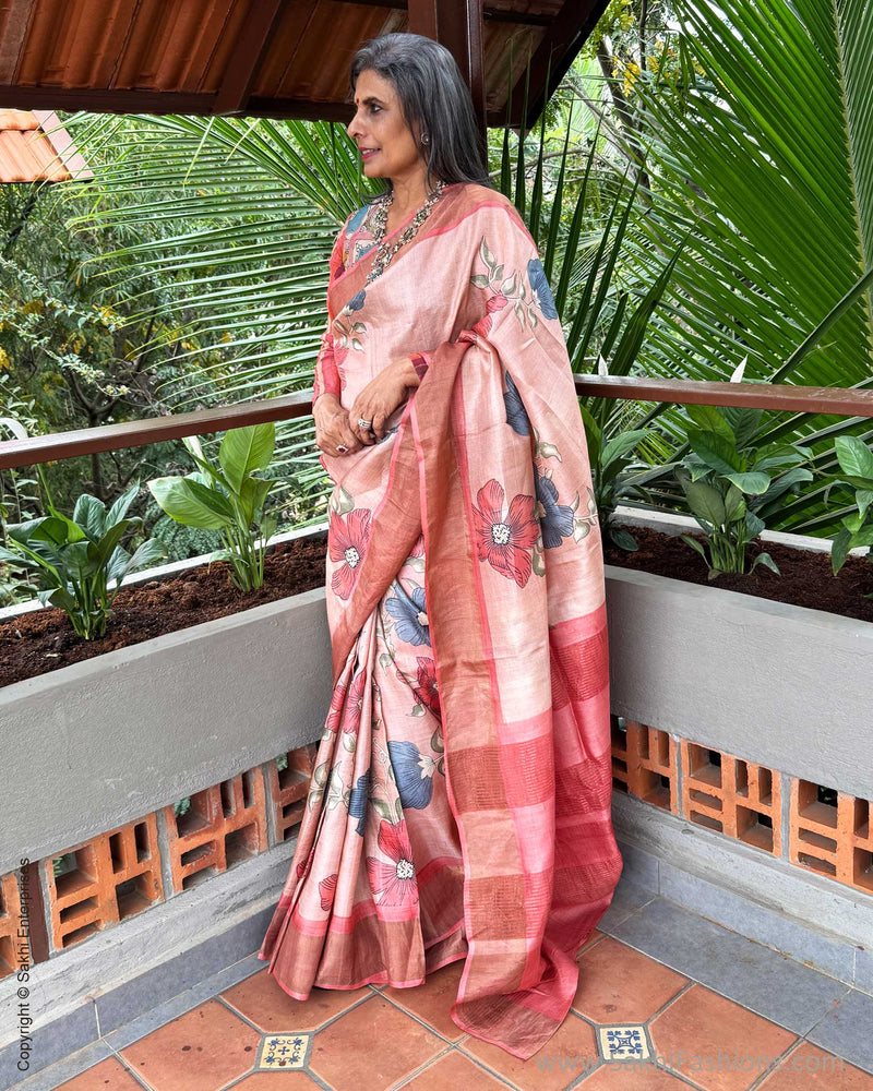 EE-Y09980 Peach Tussar Saree