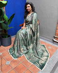 EE-Y10108 Green Eco print Tussar