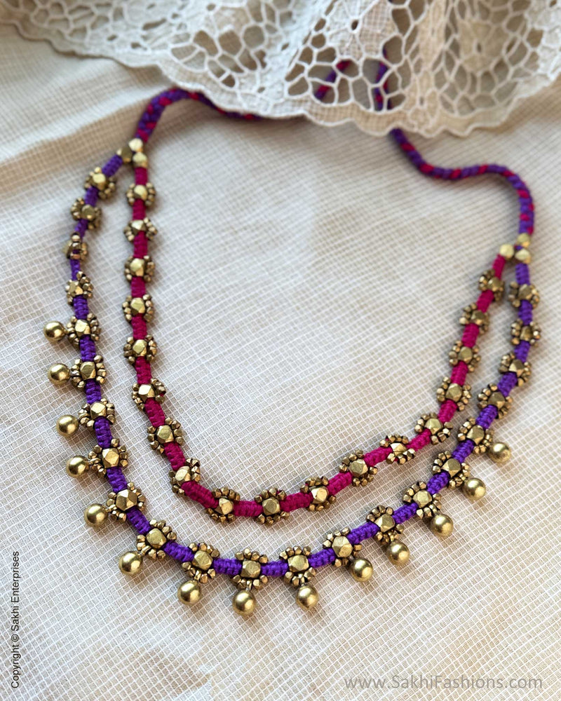 AJ-Y09190 Purple PInk Brass Necklace