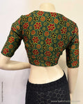 BL-Y10114R Green Ajrakh Blouse