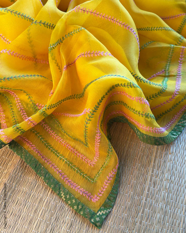 DP-X08037 Yellow Hand emb Sari