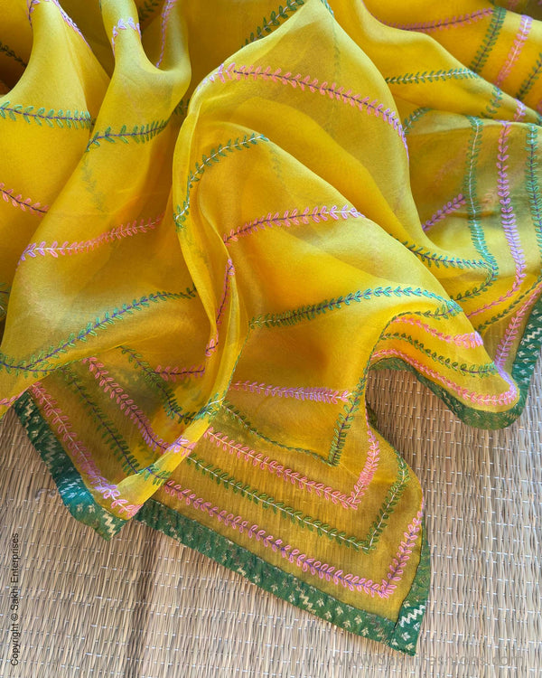 DP-X08037 Yellow Hand emb Sari