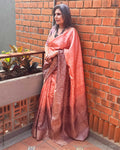 EE-Y12185 Peach Brown Tussar Saree