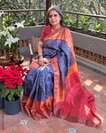 EE-Y10014 Blue Tussar Silk Sari