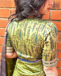 BL-W04758L Green Ajrak Blouse