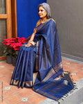 EE-Y11147 Blue Rawsilk Sari