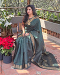 EE-Y11148 Green Rawsilk Sari