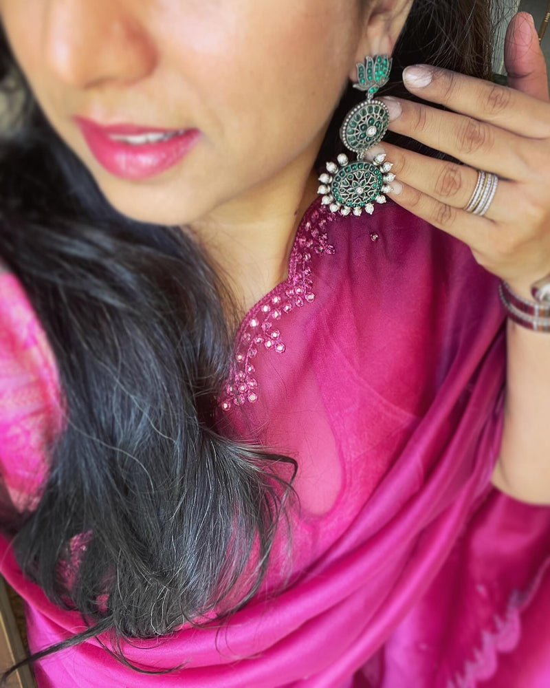EE-W08527 Magenta Organza Sari