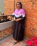 EE-Y06840 Pink Black Silk Kaftan