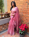 EE-Y05093 Pink Gold Organza sari