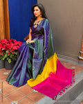 EE-Y12461 Double Pallu Kora Kanchi Sari