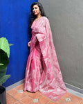 EE-Y10489 Pink Organza Sari