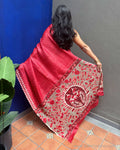 EE-Y14459 Kalamkari Cutwork Tussar sari