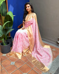 EE-Y14470 Pink white Organza Saree