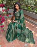 EE-Y14175 Green Gold Organza sari