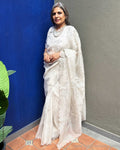 EE-Y10488 White Organza Sari