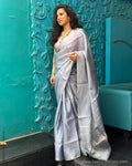 EE-YG27366 Grey Kora Kanchi Sari