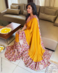 EE-X15201 Yellow Kalamkari Ruffle sari