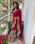EE-X15202 Red Kalamkari Ruffle sari