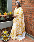 EE-Z00280 Cream Yellow cotton Sari