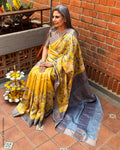 EE-Z00235 Tussar Yellow Saree