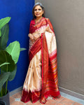 EE-Y15311 Cream Red Thread Sari