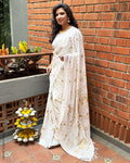 EE-Y13895 Cream Gold Saree