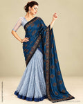 EE-S14097 - Grey Faux Net  saree