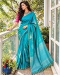 EE-Z07355 Blue Green Kanchi Saree