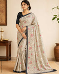 DP-Z01120 Cream Black Kantha cotton Sari