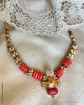 AS-Z01519 Silver Gold Coral Necklace