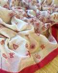 DP-Z01792 Cream Red Kantha cotton Sari