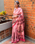 EE-Y15202 Pink Tussar printed saree