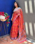 EE-Y14174 Orange Organza saree