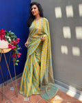 EE-Z02421 Yellow and Green Tissue Sari