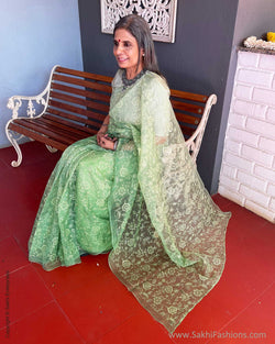 EE-V18212  Organza Green Saree