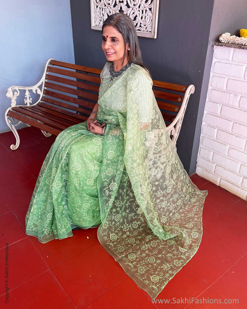EE-V18212  Organza Green Saree