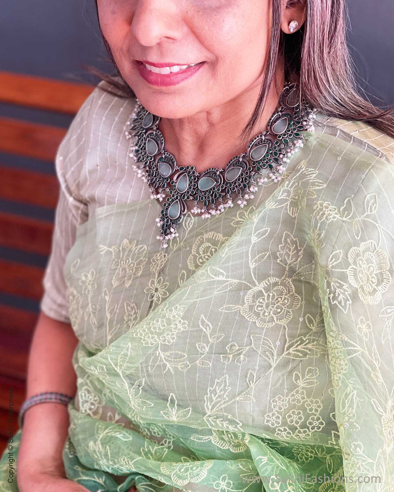 EE-V18212  Organza Green Saree