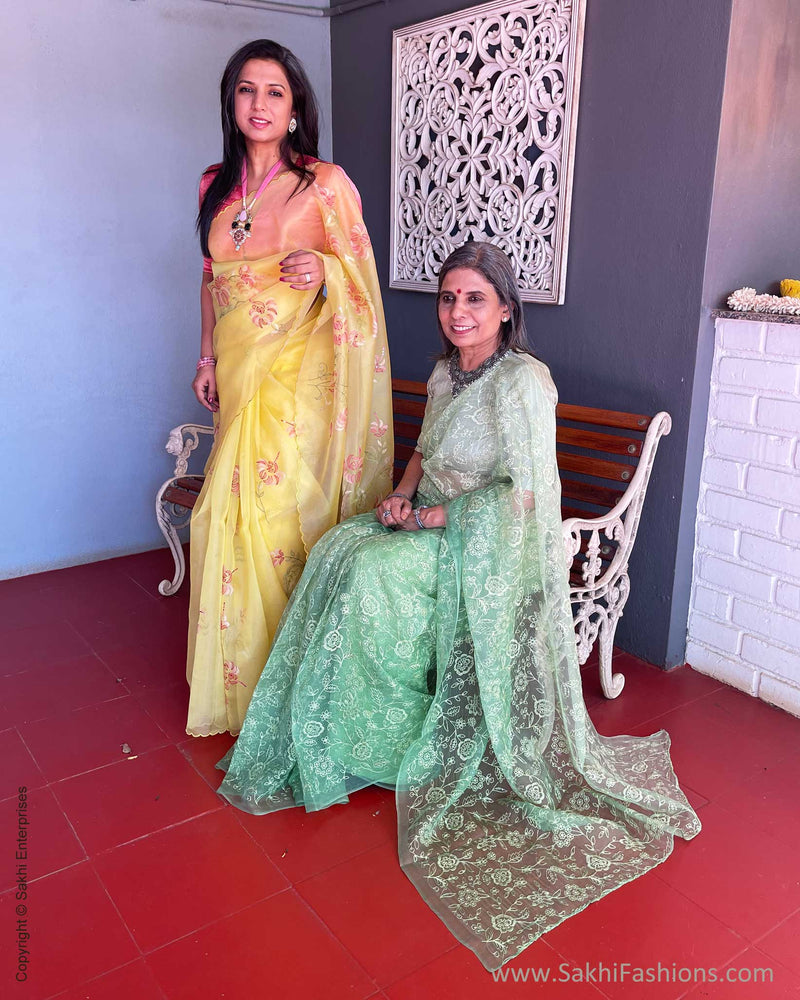 EE-V18212  Organza Green Saree