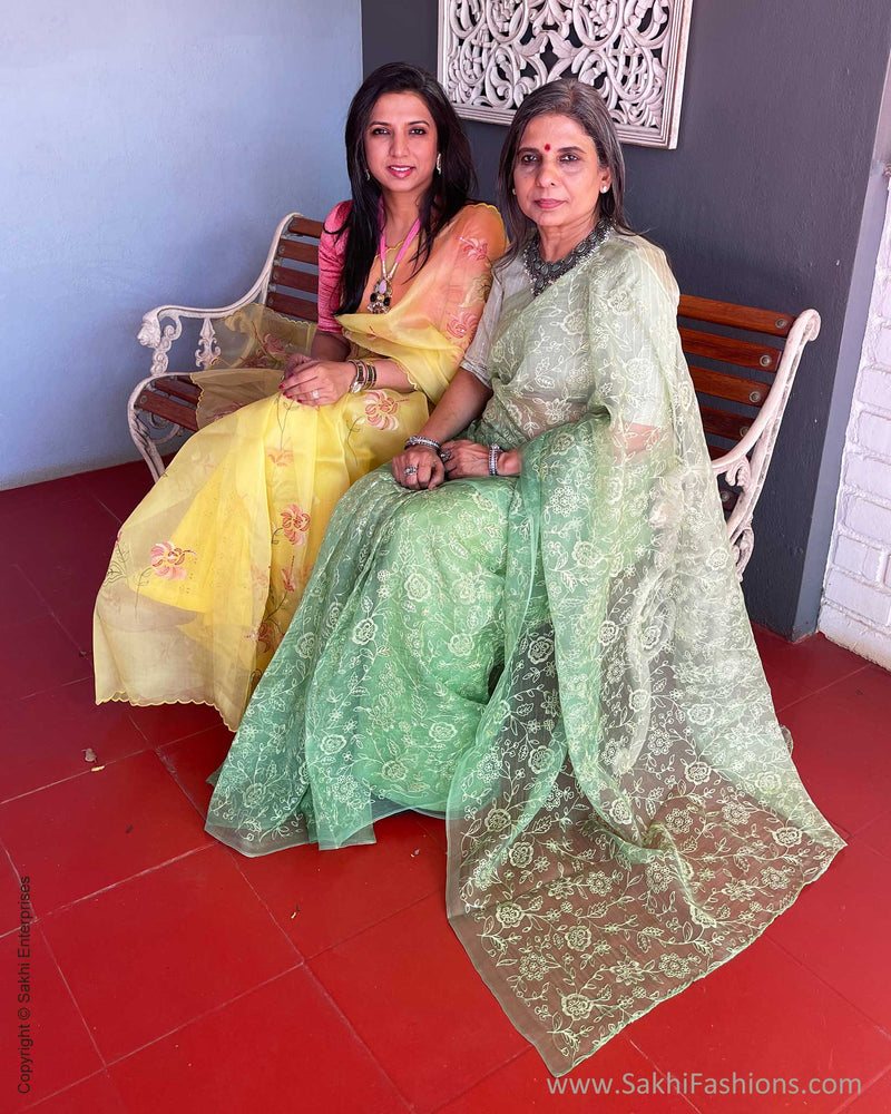 EE-V18212  Organza Green Saree