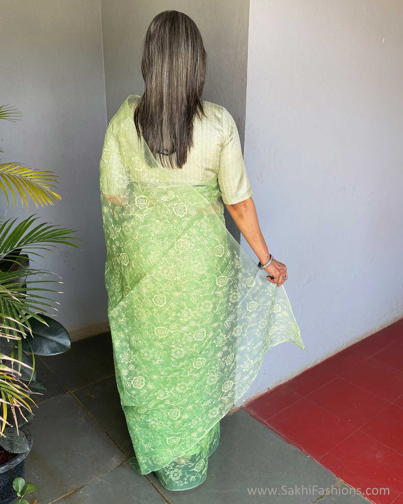 EE-V18212  Organza Green Saree