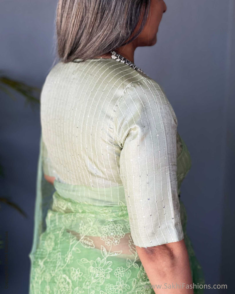 EE-V18212  Organza Green Saree
