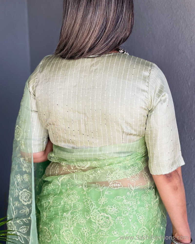 EE-V18212  Organza Green Saree