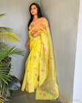 EE-V17114 Organza Yellow Sari