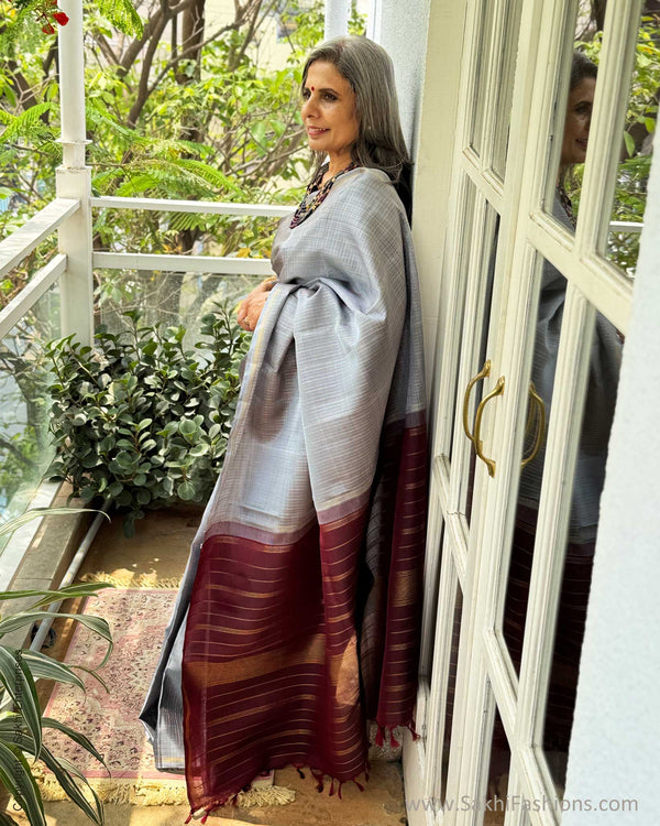 EE-Y00679 Grey Kanchi Saree