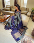 EE-W09197 Grey Rawsilk Saree