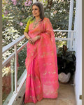 EE-W15692 Peach Hand emb Sari